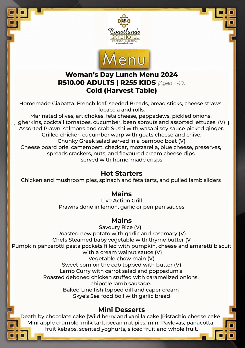 Womens Day lunch Coastlands Skye Hotel Ridgeside Umhlanga Tickets