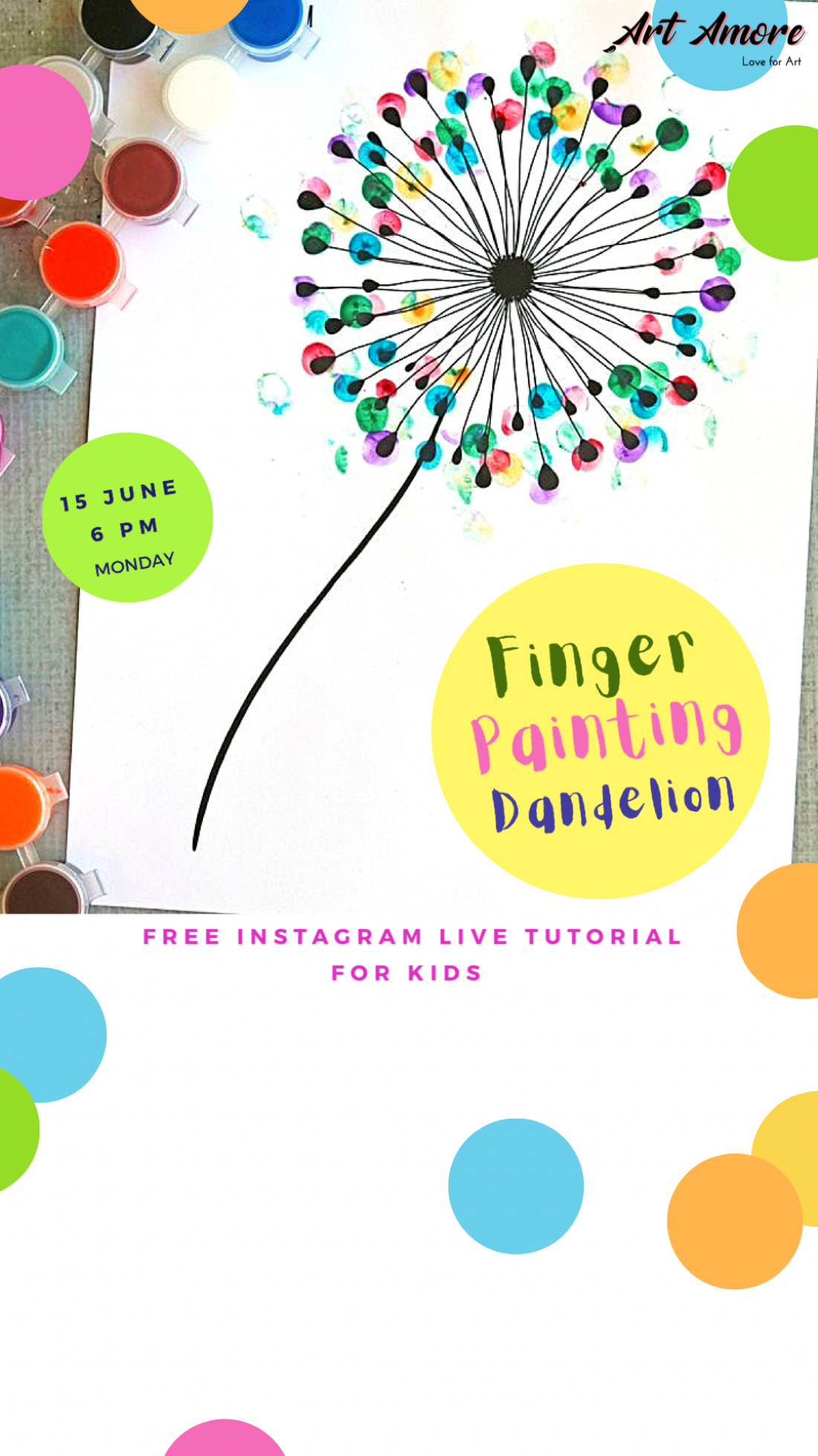 Finger Painting Dandelion Free Instagram Live Tutorial, June 15 2020