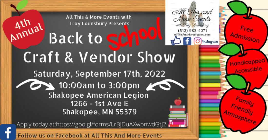 4th Annual Back to School Craft & Gift Show, Shakopee American Legion