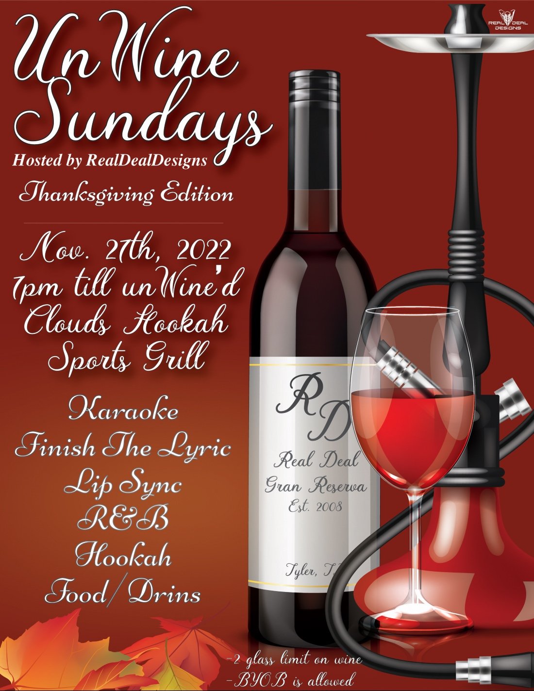 UnWINE Sundays *, Clouds Hookah Sports Grill, Lubbock, November 27 2022