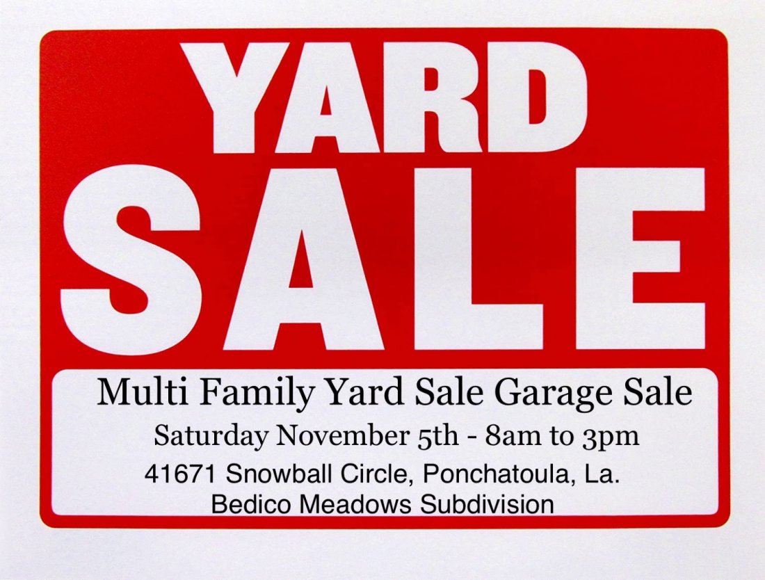 Multi Family Yard Sale Garage Sale, Bedico, Madisonville, November 5