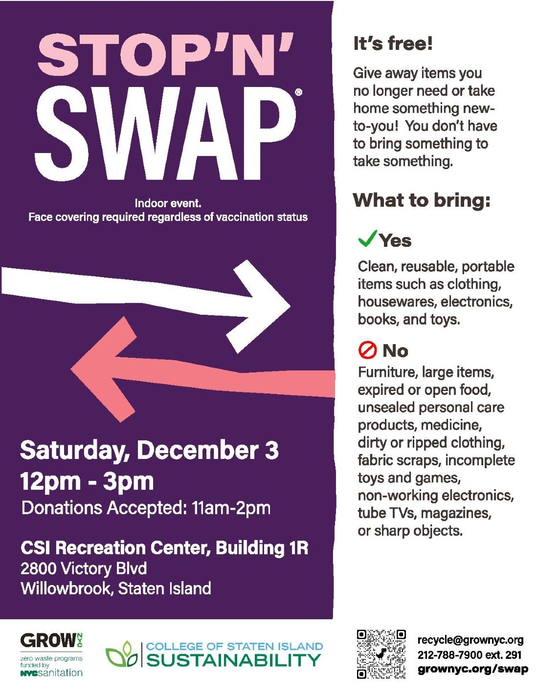 Free Stop N Swap Reuse Event at CSI!, CSI Sports and Recreation Center