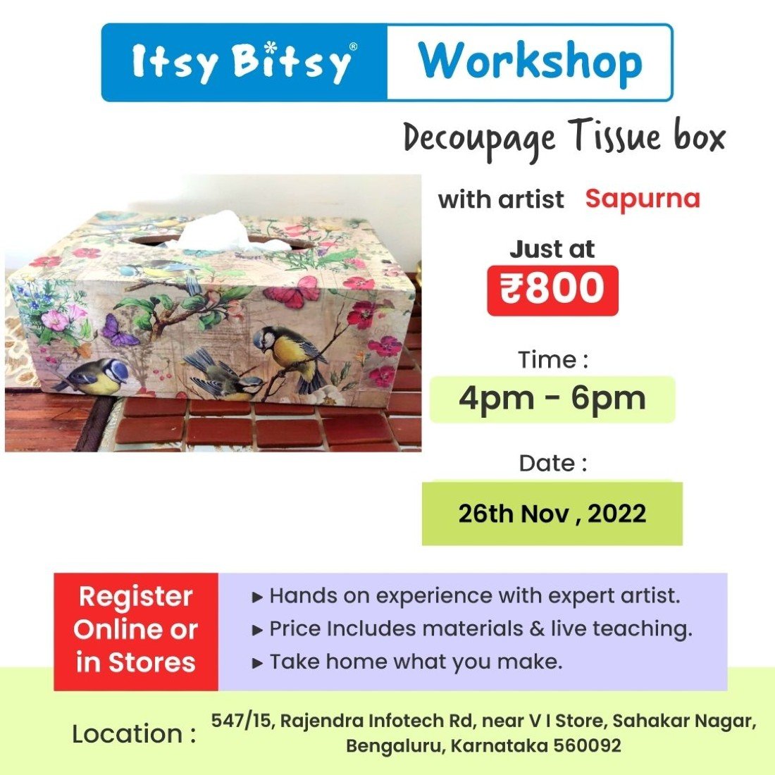Decoupage Tissue box, Itsy Bitsy Sahakar Nagar Store , Bangalore