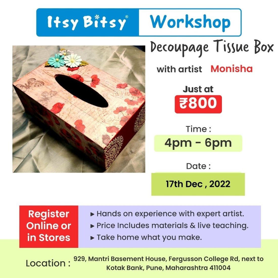 Decoupage Tissue Box, itsy bitsy FC Road Pune, December 17 2022