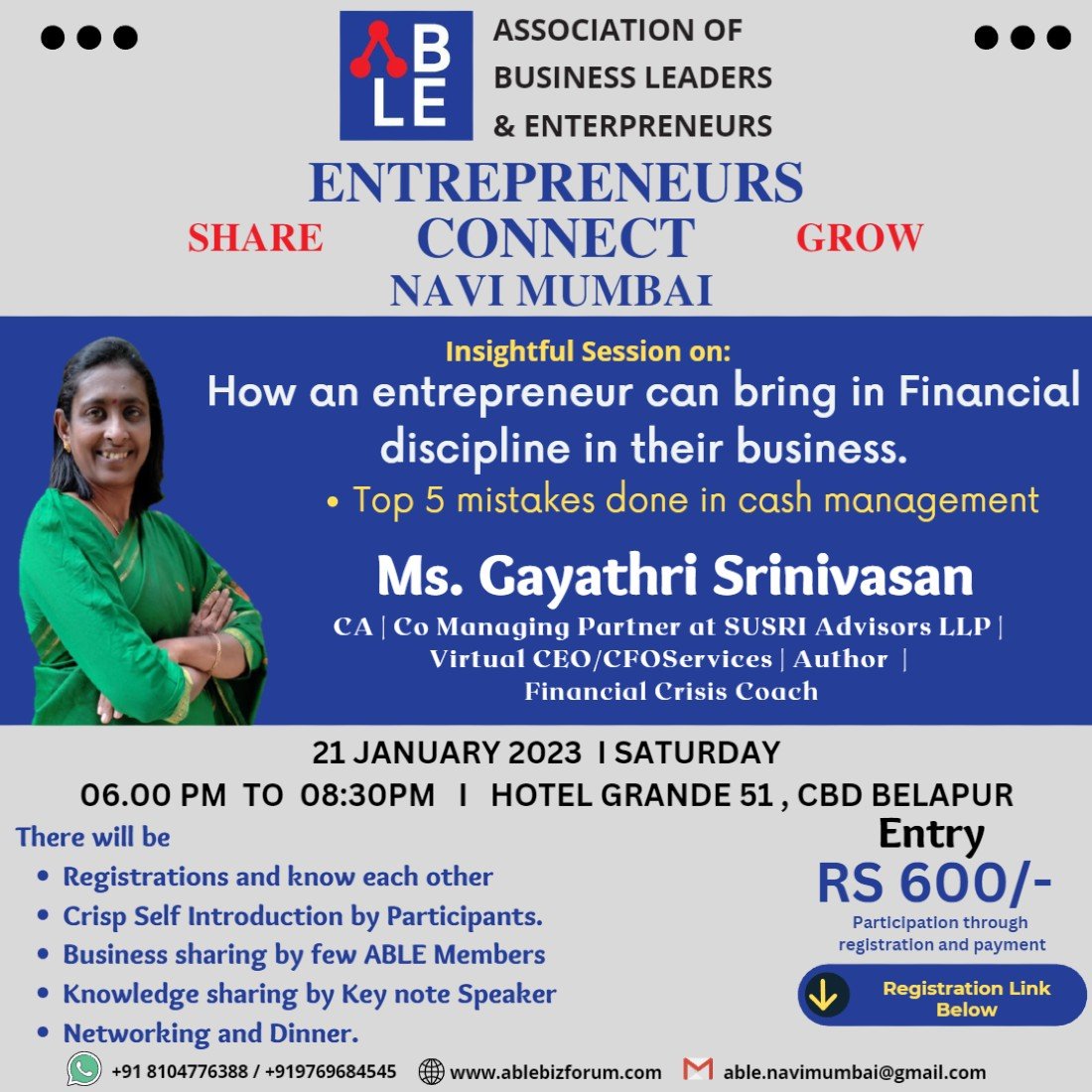 Insightful Session and Business Networking with Dinner, Hotel Grande 51