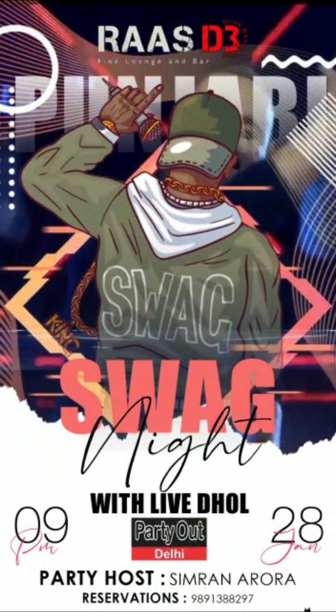 Punjabi Swag Night With Live Dhol By Party Out Delhi, RAAS D3 FINE LOUNGE AND BAR, New Delhi, 28