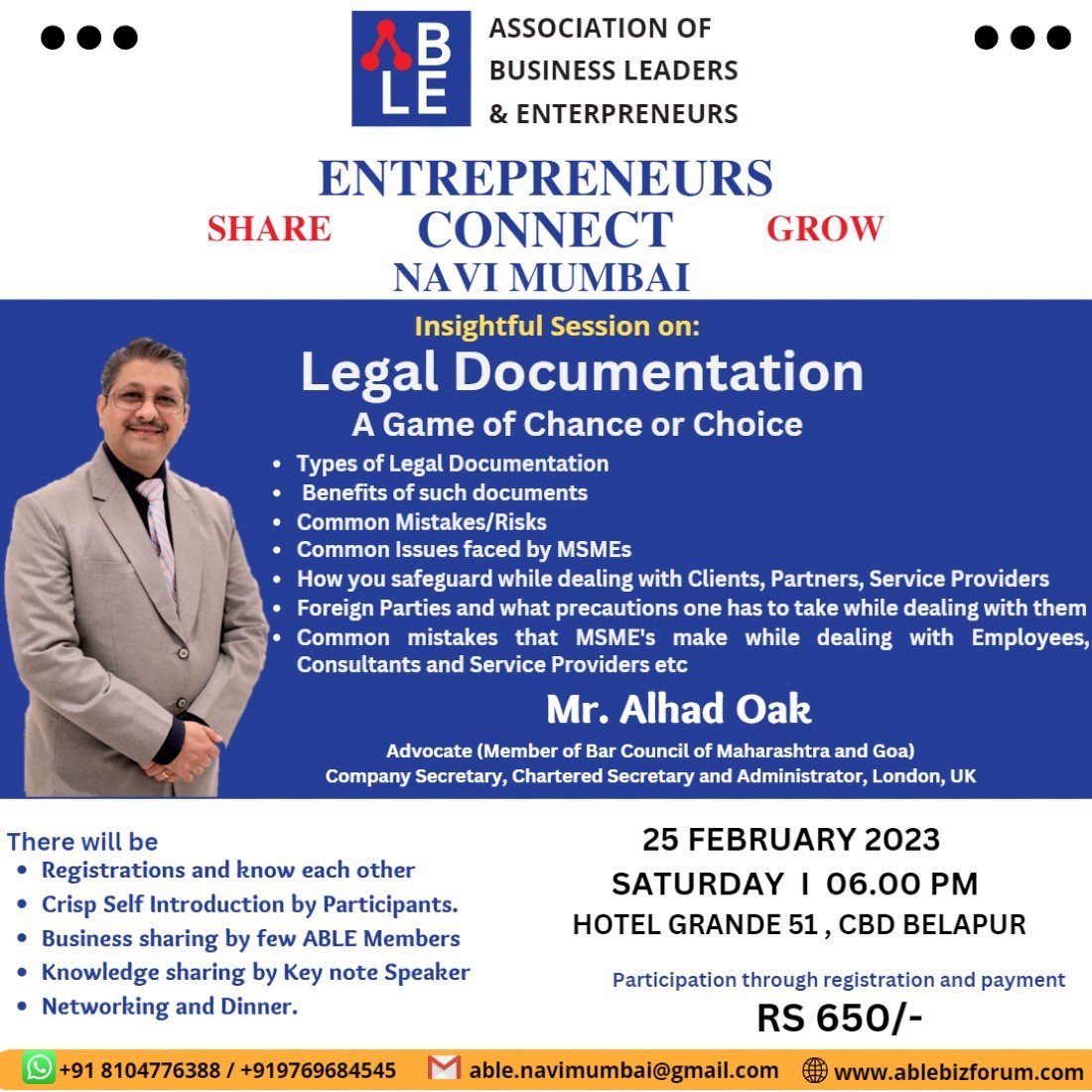 Insightful Session and Business Networking with Dinner, Hotel Grande 51