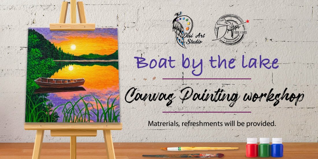 Canvas Painting Boat by the Lake, Drifters Cafe & Bar