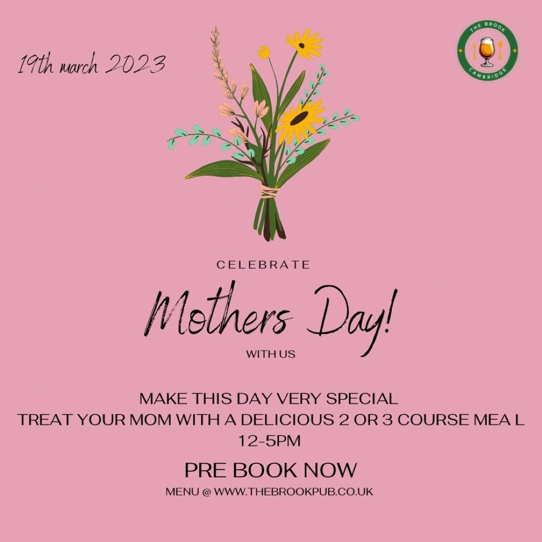 Celebrate Mothers Day With Us !, The Brook Cambridge, 19 March 2023