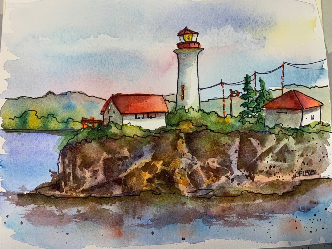 Chrome island lighthouse watercolor class, Oceanside art studio