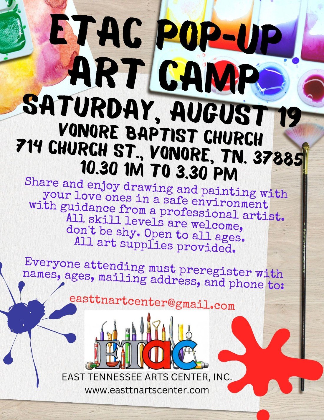 PopUp Art Camp, Vonore, TN., Vonore Baptist Church, Church Street
