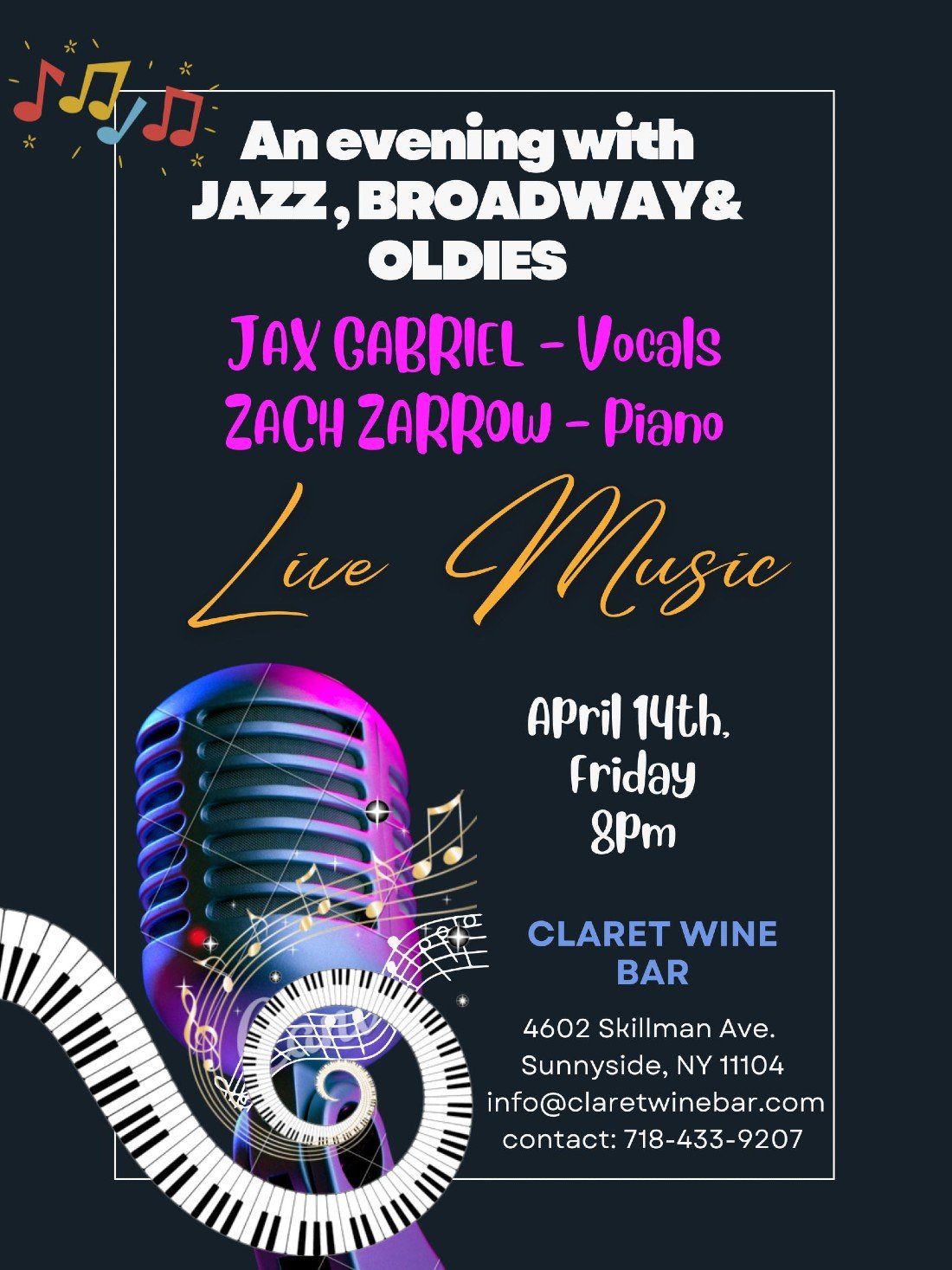 An Evening with JazzBroadway and Oldies Jax Gabriel featuring Zach