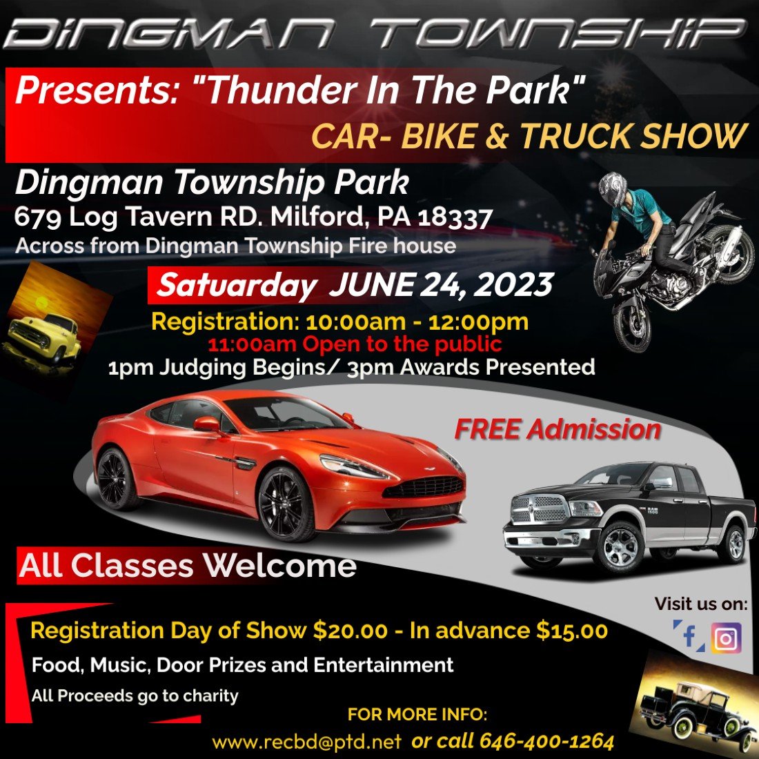 "Thunder in the Park" Car, Bike and Truck Show POSTPONED DUE TO WEATHER, Dingman Township