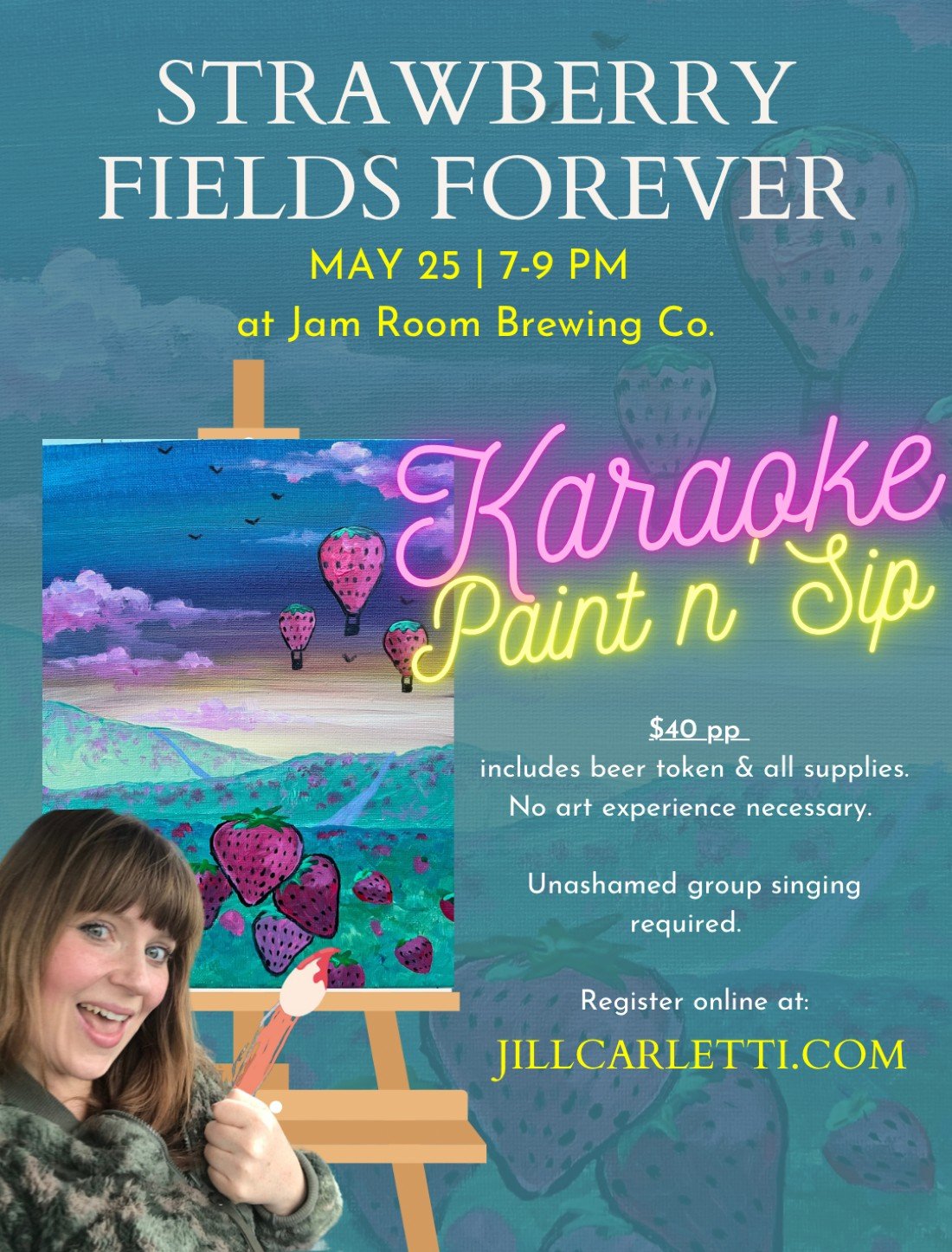 Karaoke Paint & Sip Strawberry Fields Forever, Jam Room Brewing