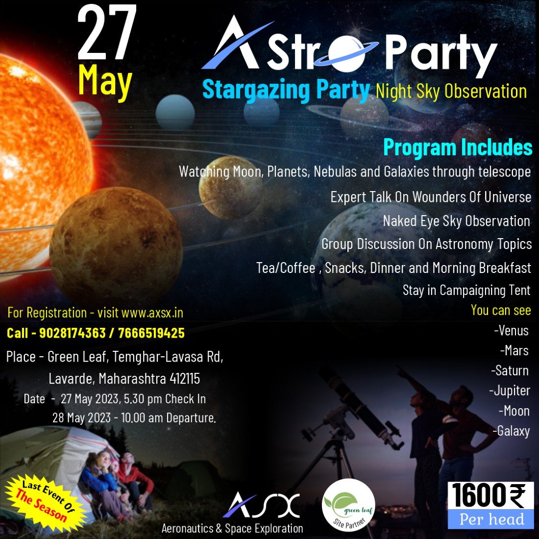 Stargazing Party Camping In Pune Green Leaf Pune May 27 To May 