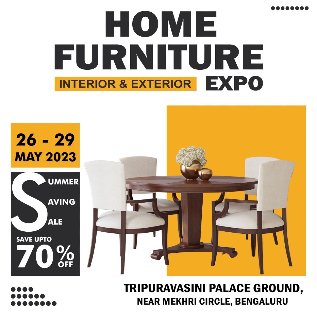 Home Furniture Expo, Tripura Vasini White Petals, Bangalore, 26 May to