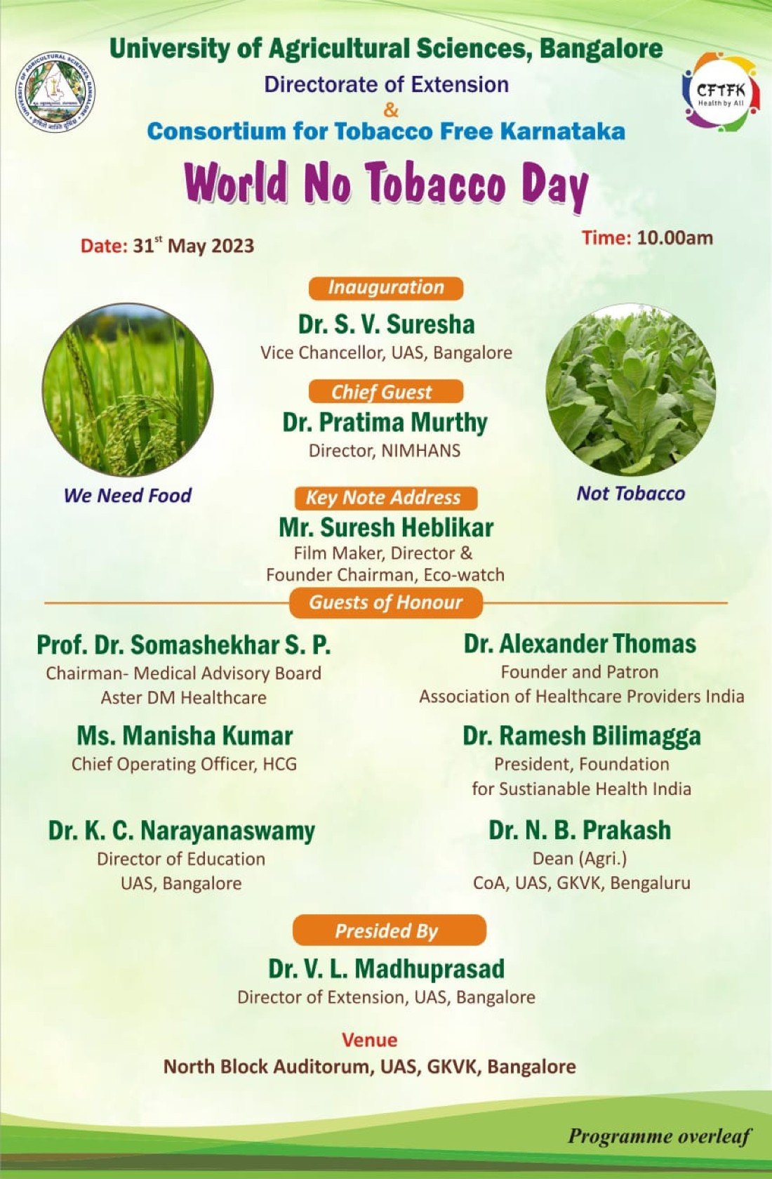 World No Tobacco Day 2023 We want food Not Tobacco , University of