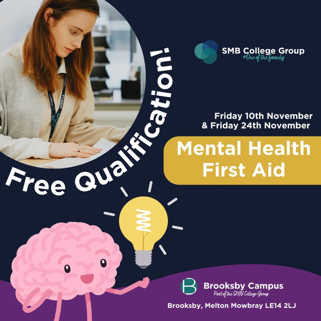 FREE Level 2 Mental Health First Aid Course, Brooksby Campus, Melton