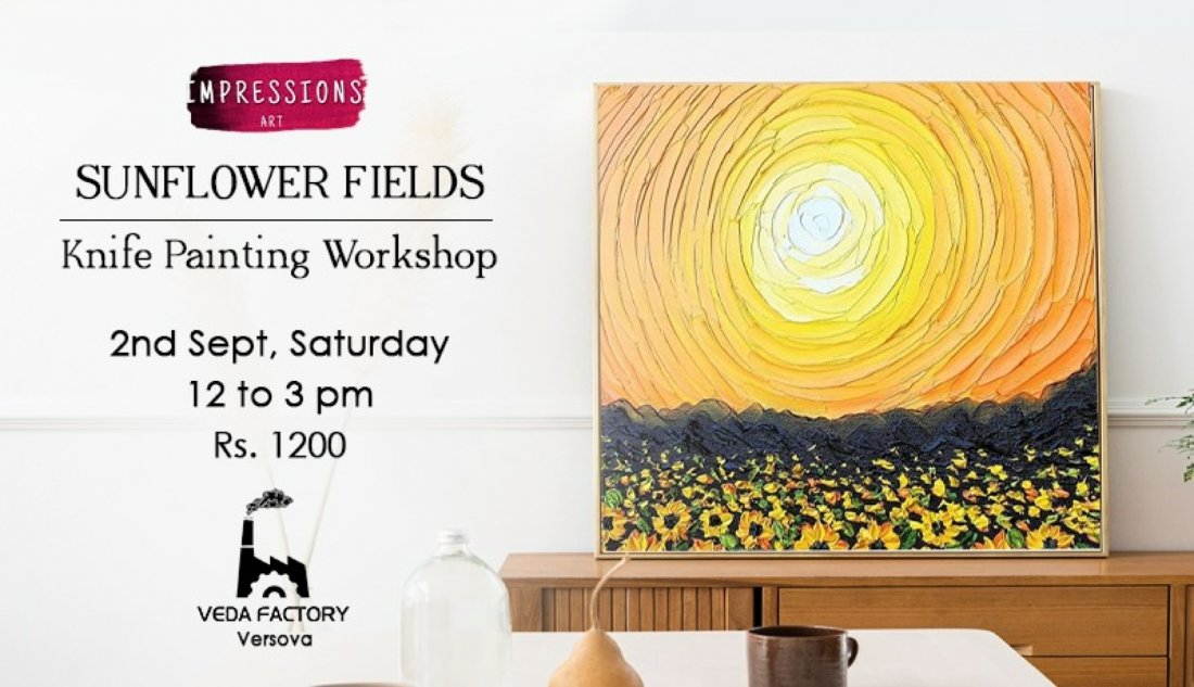 Sunflowe Fields Knife Painting by impressions Art, Veda