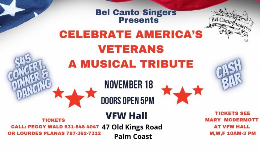 Celebrate America’s Veterans , VFW Hall, Palm Coast, November 18 2023