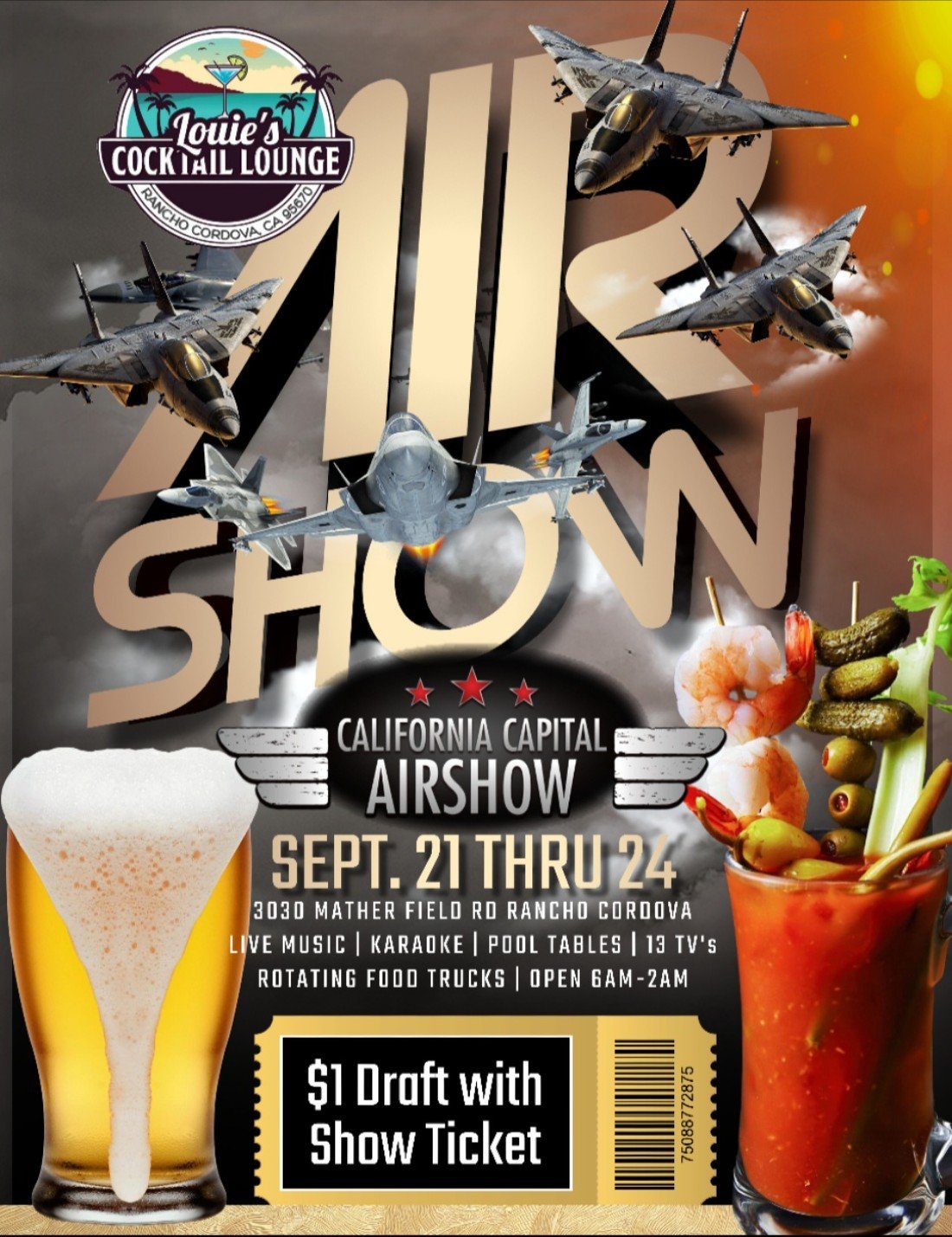 1 Draft Beer for Air Show, Louies Cocktail Lounge , Rancho Cordova, 22