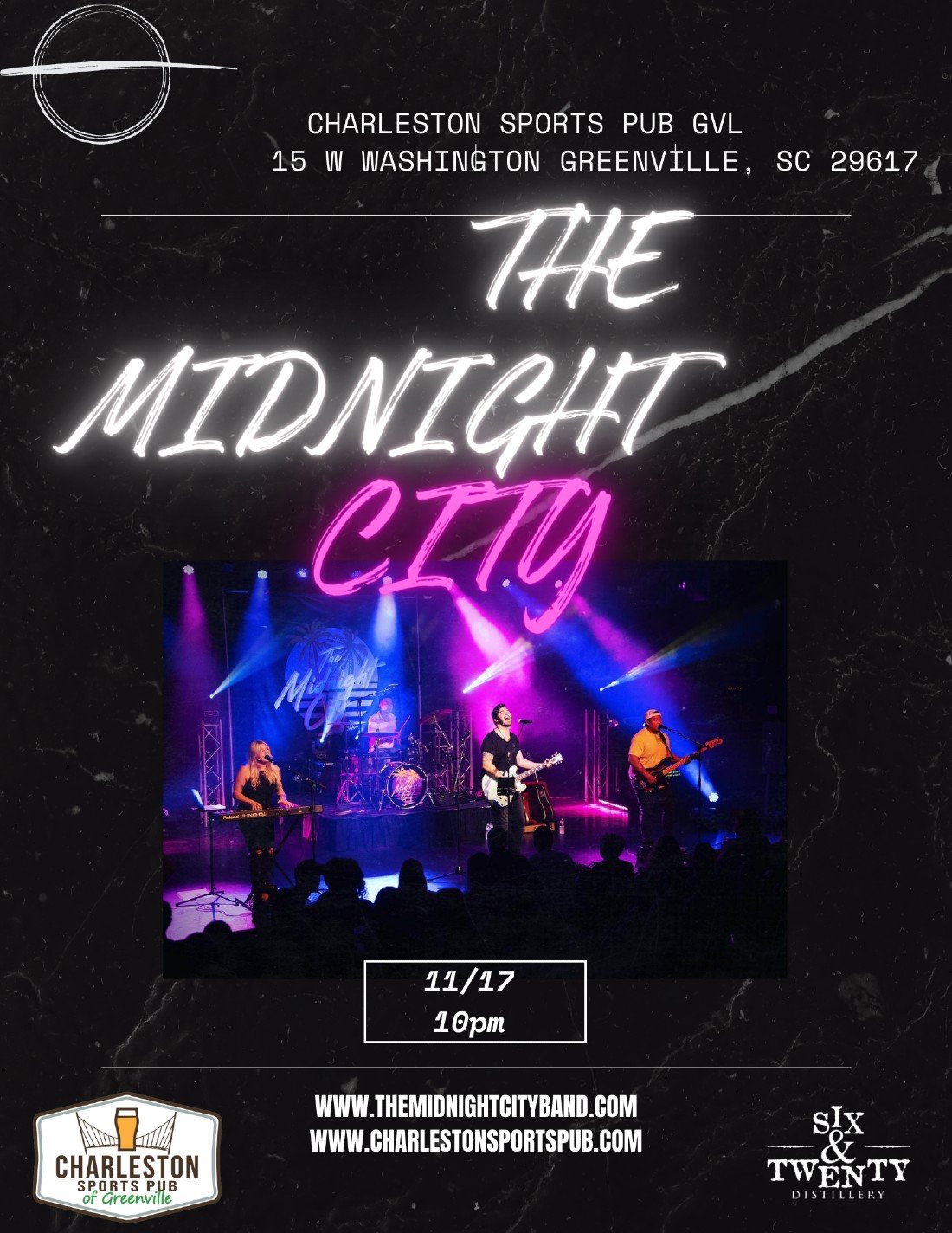The Midnight City Concert, Charleston Sports Pub of Greenville, November 17 to November 18