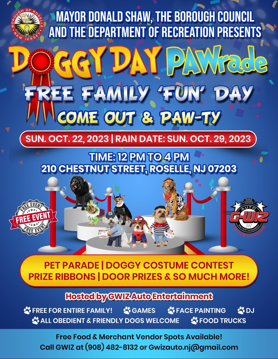 FREE Doggy Day PAWrade & Family Fun Day, Roselle Borough Hall, Roselle