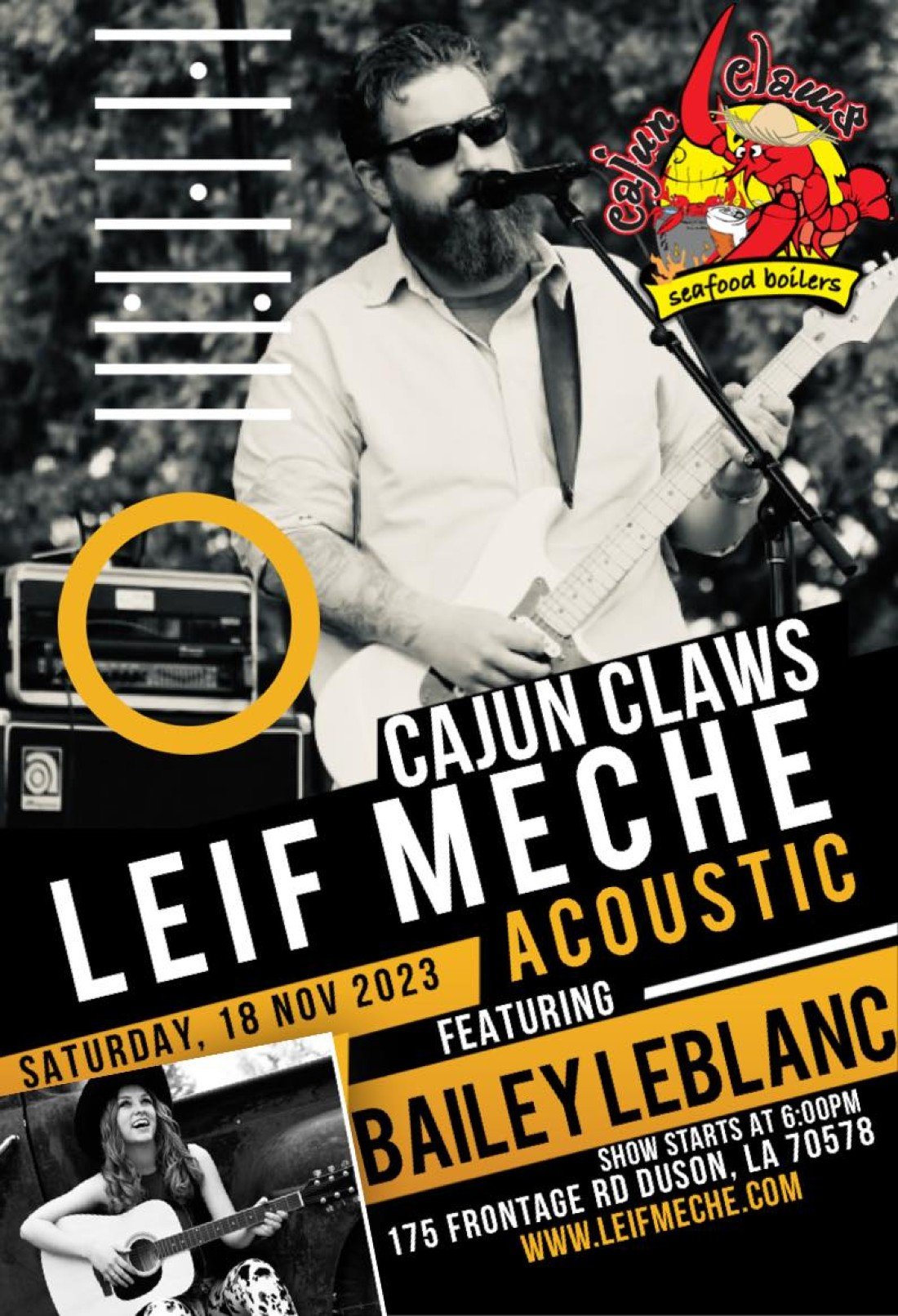 Leif Meche Acoustic featuring Bailey Leblanc Cajun Claws in Duson