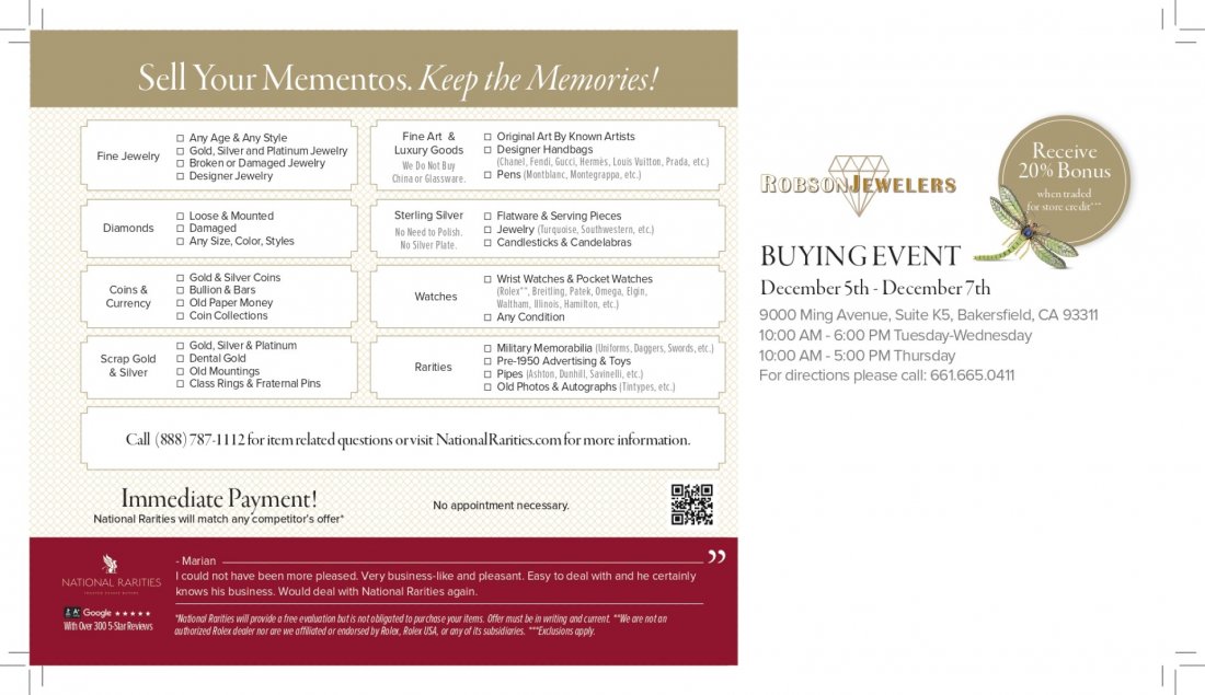 Robson Jewelers National Rarities Buying Event, Robson Jewelers