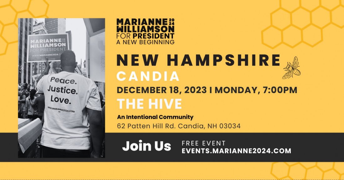 Marianne Williamson at The Hive in Candia, New Hampshire!, 62 Patten