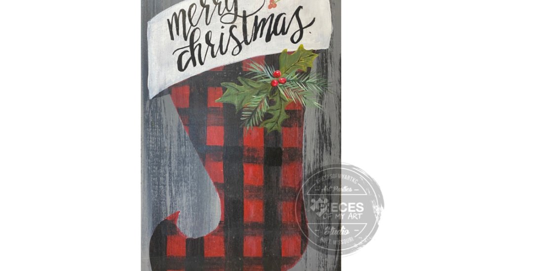 Sip and Paint at Walnut Creek...Christmas Stocking on Wood, Walnut
