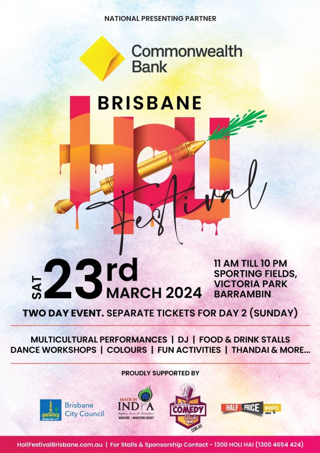 Holi Festival Brisbane 23rd March 2024, Victoria Park / Barrambin