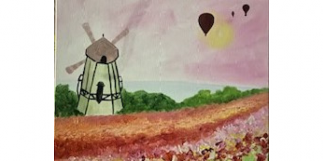 “Windmill Way” paint and sip painting event at Back Forty Texas BBQ in