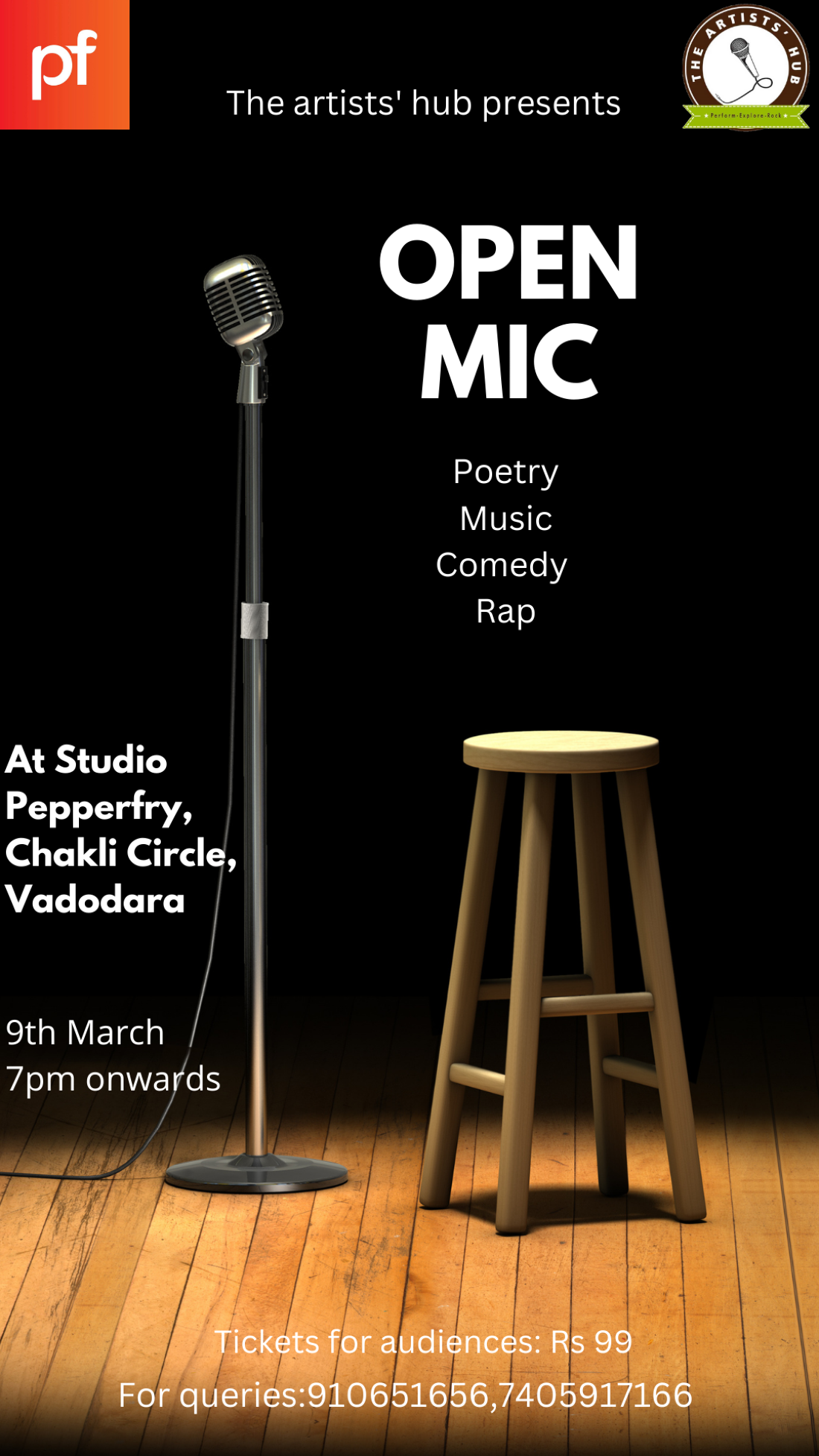 The artists hub presents Open mic, Studio Pepperfry, Vadodara, 9 March