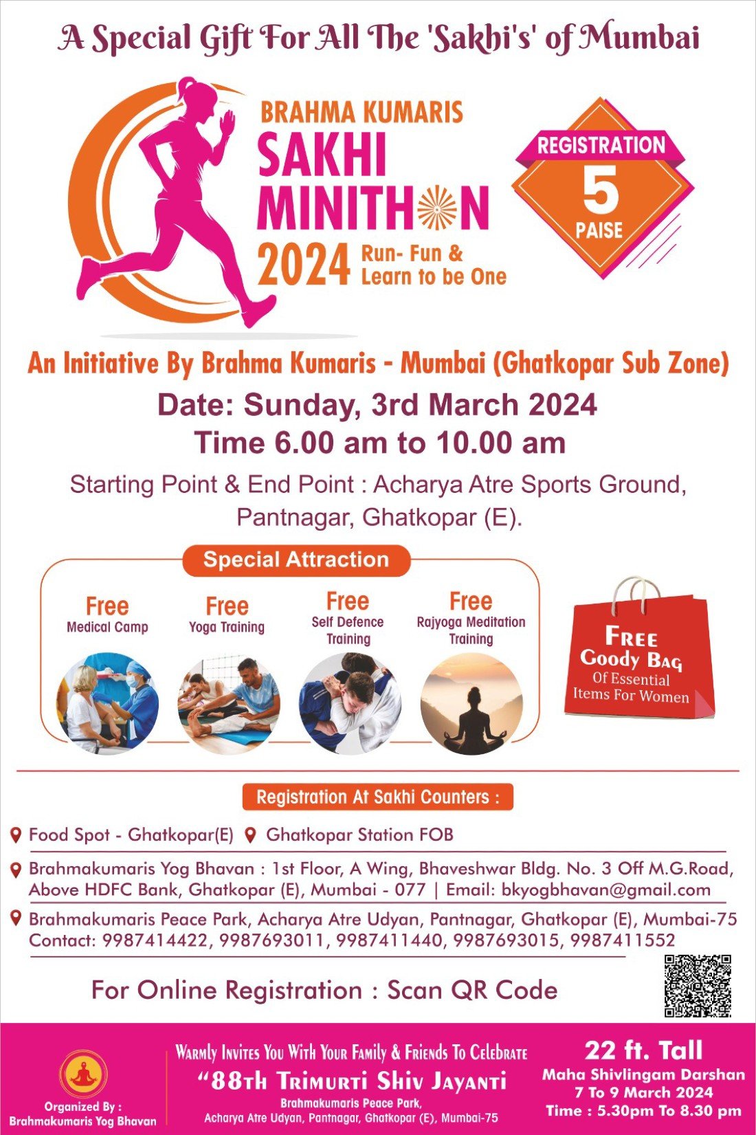 Brahma Kumaris Sakhi Minithon 2024 Run Fun & Learn To Be One, Brahma