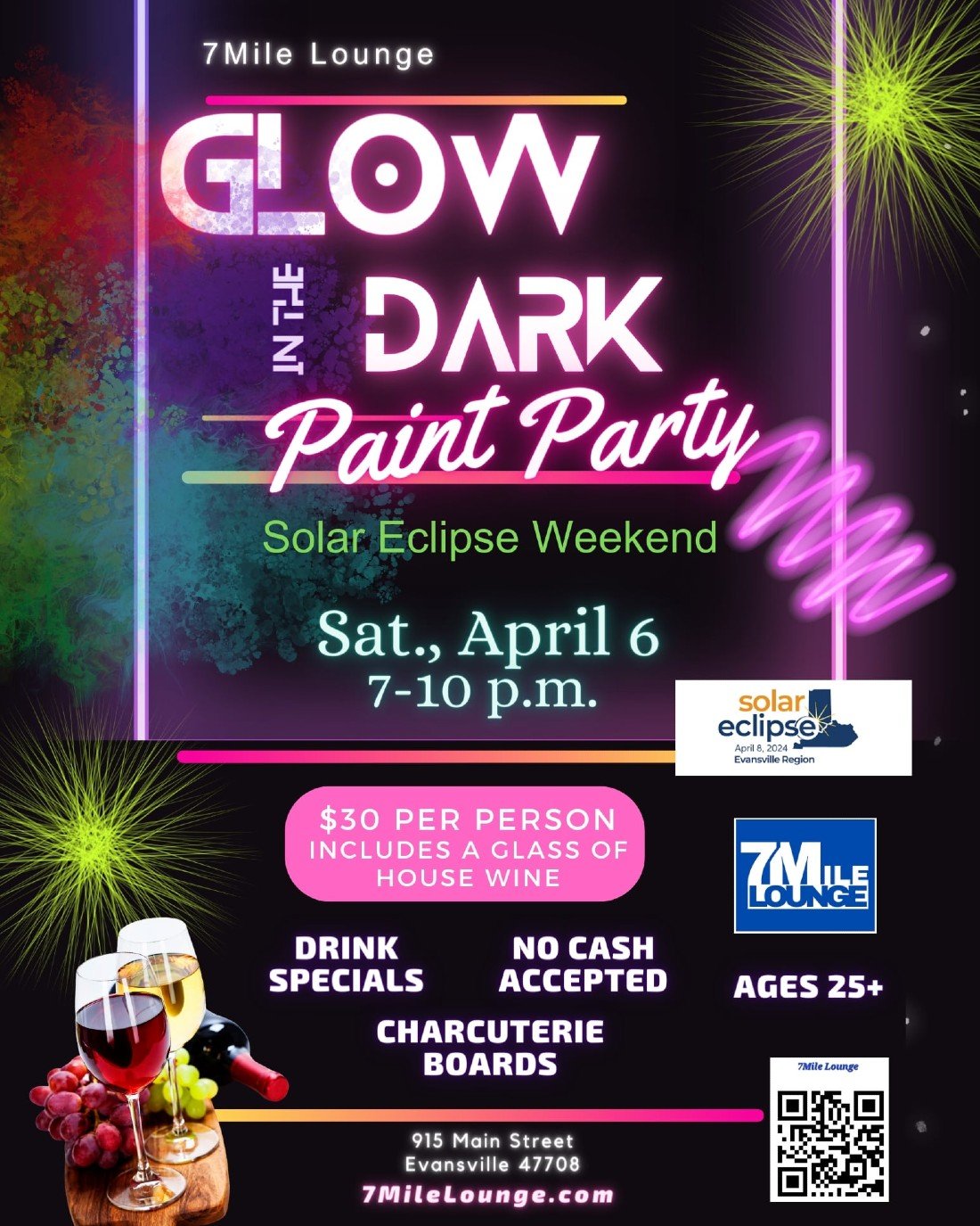 7ML Glow in the Dark Paint & Sip, 7Mile Lounge, Main Street, Evansville