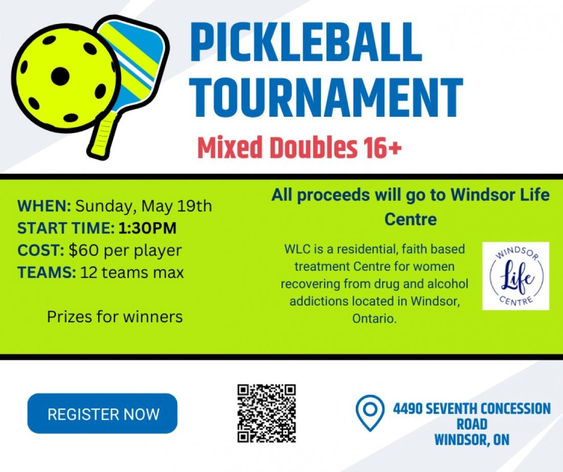 Indoor charity pickleball tournament , Windsor Christian Fellowship