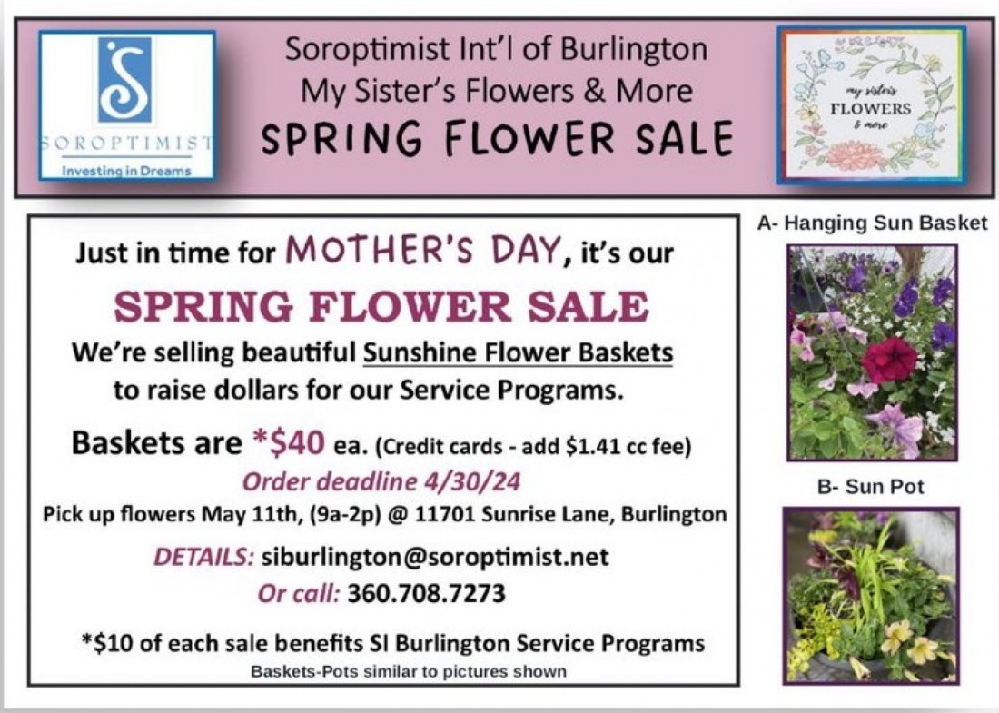 Spring Flower Sale with Soroptimist Intl of Burlington My Sisters