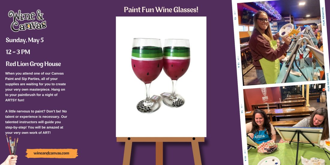 Fountain Square Paint and Sip Wine Glass Painting, Red Lion Grog