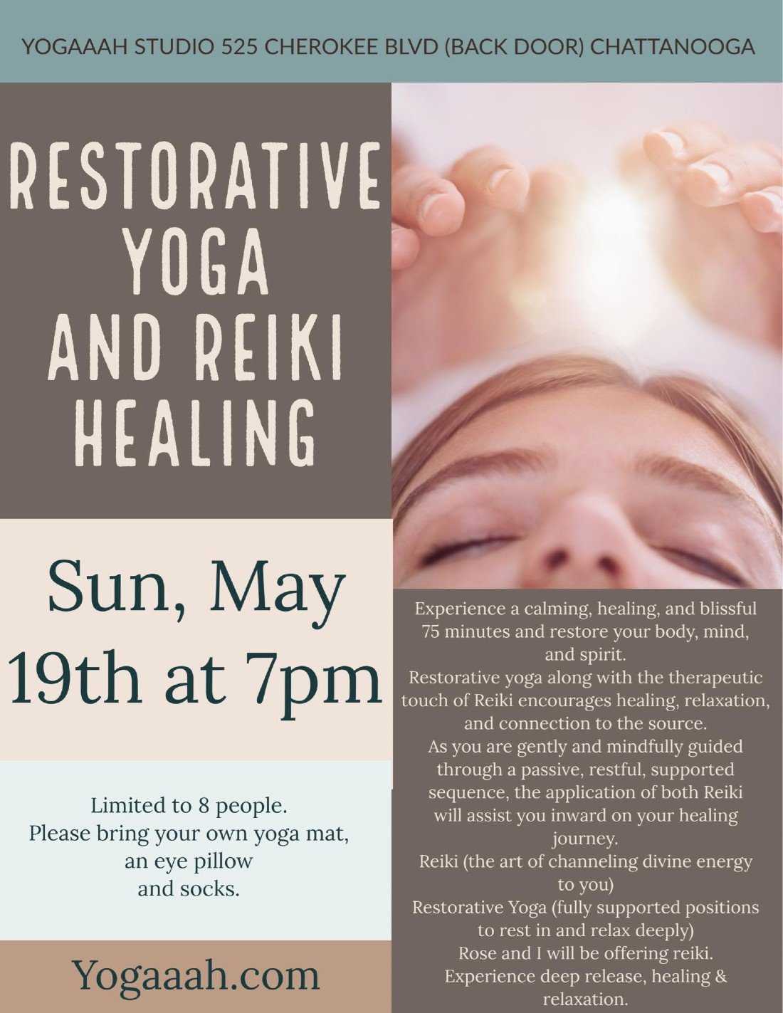 Restorative Yoga + Reiki Healing, Yogaaah Therapy Classes