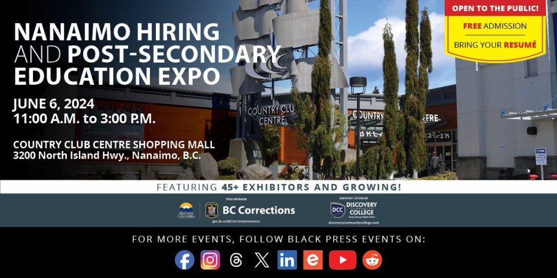 FREE Nanaimo Hiring & PostSecondary Education Expo 2024, Country Club