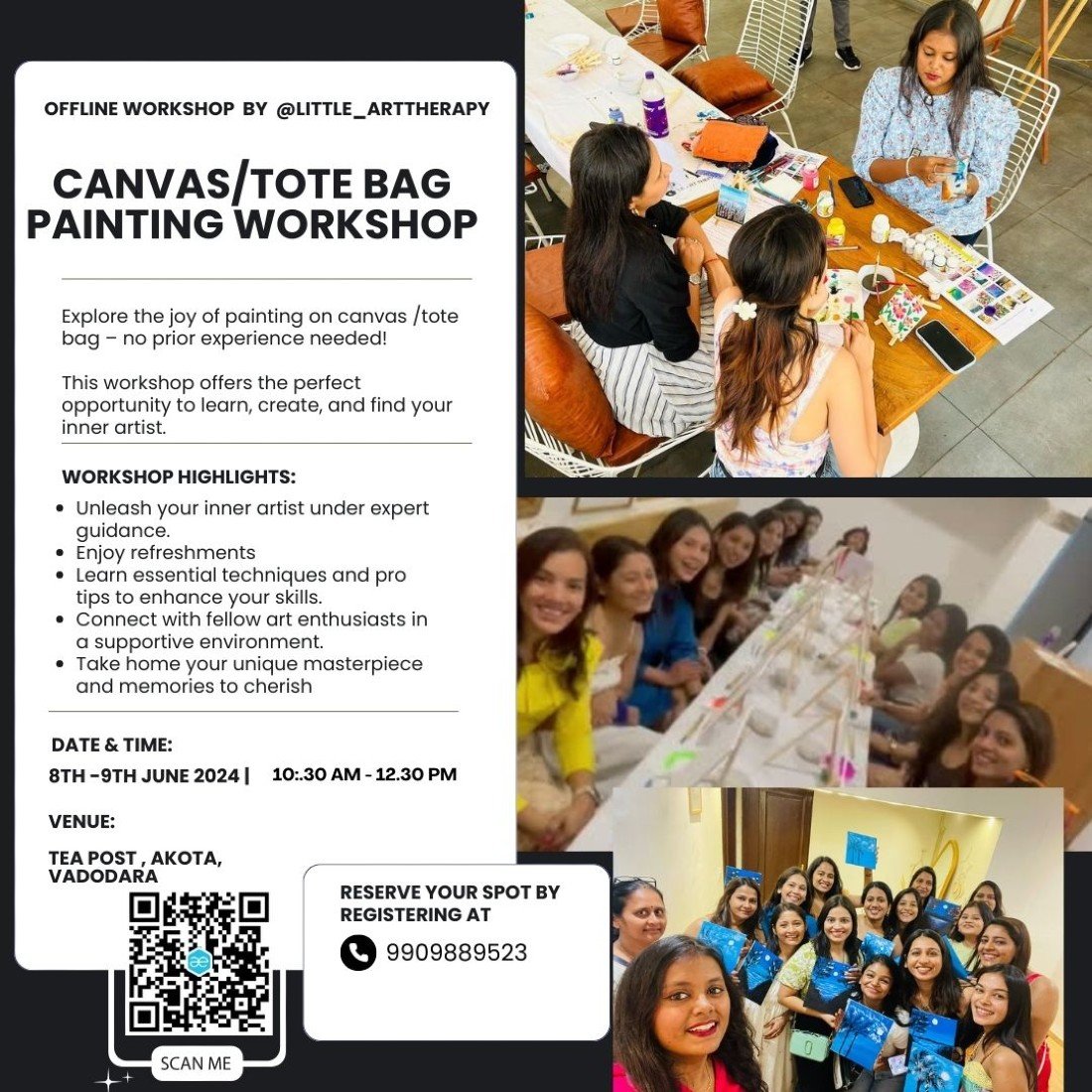 Canvas/ Tote Bag Painting Tea Post Akota, Vadodara, 8 June