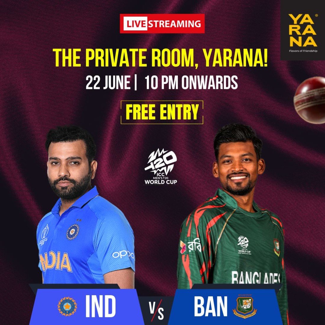 IND vs BAN, T20 World Cup 2024 Live Streaming at Yarana, yarana