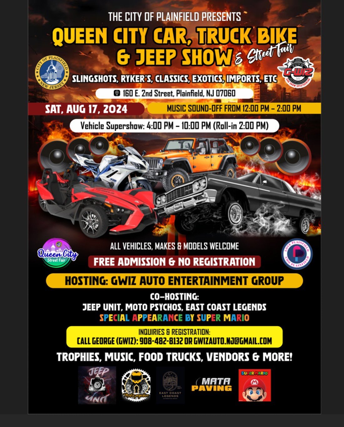Queen City Car, Truck, Bike & Jeep Show and Street Fair, 160 East 2nd Street, Plainfield, NJ