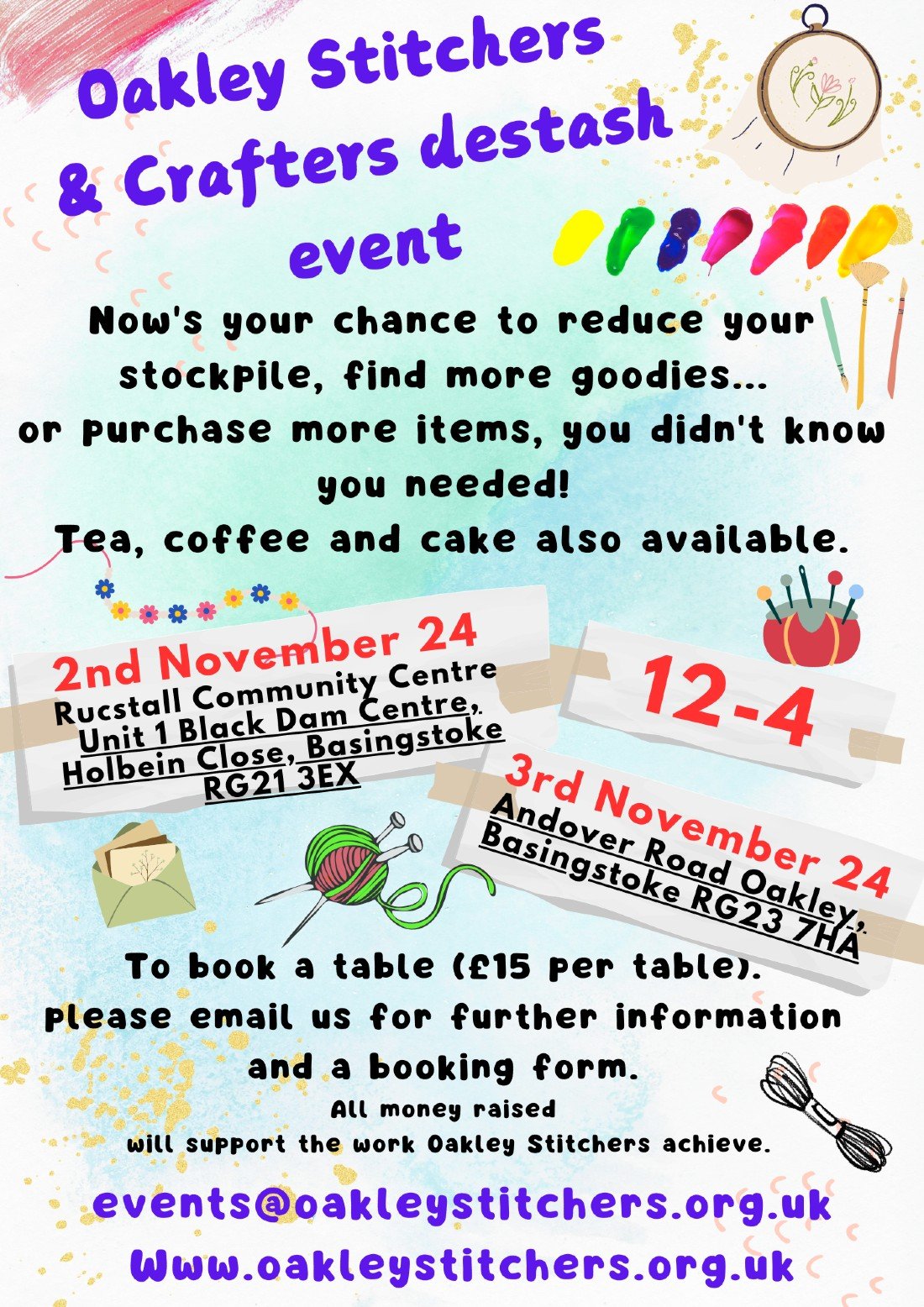 Oakley Stitchers craft Destash 2 Tickets, Oakley Village Hall