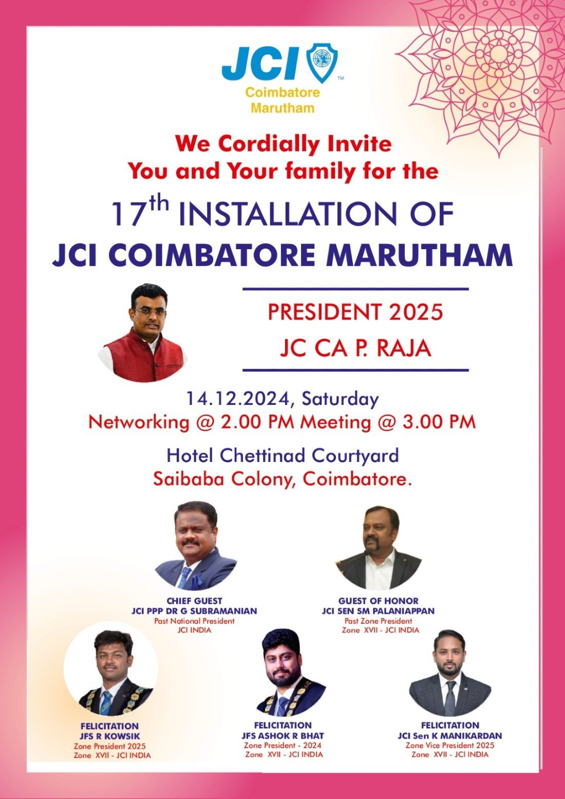 JCI COIMBATORE MARUTHAM 2025 INSTALATION Tickets, Chetinaad Courtyard