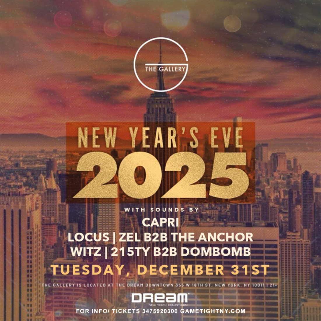 THE GALLERY DREAM DOWNTOWN NYC NEW YEARS EVE PARTY 2025 Tickets, The