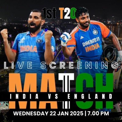 India vs England 1st T20 Live Screening Tickets, Matchdays by Xgnomics, Ernakulam, 22 January