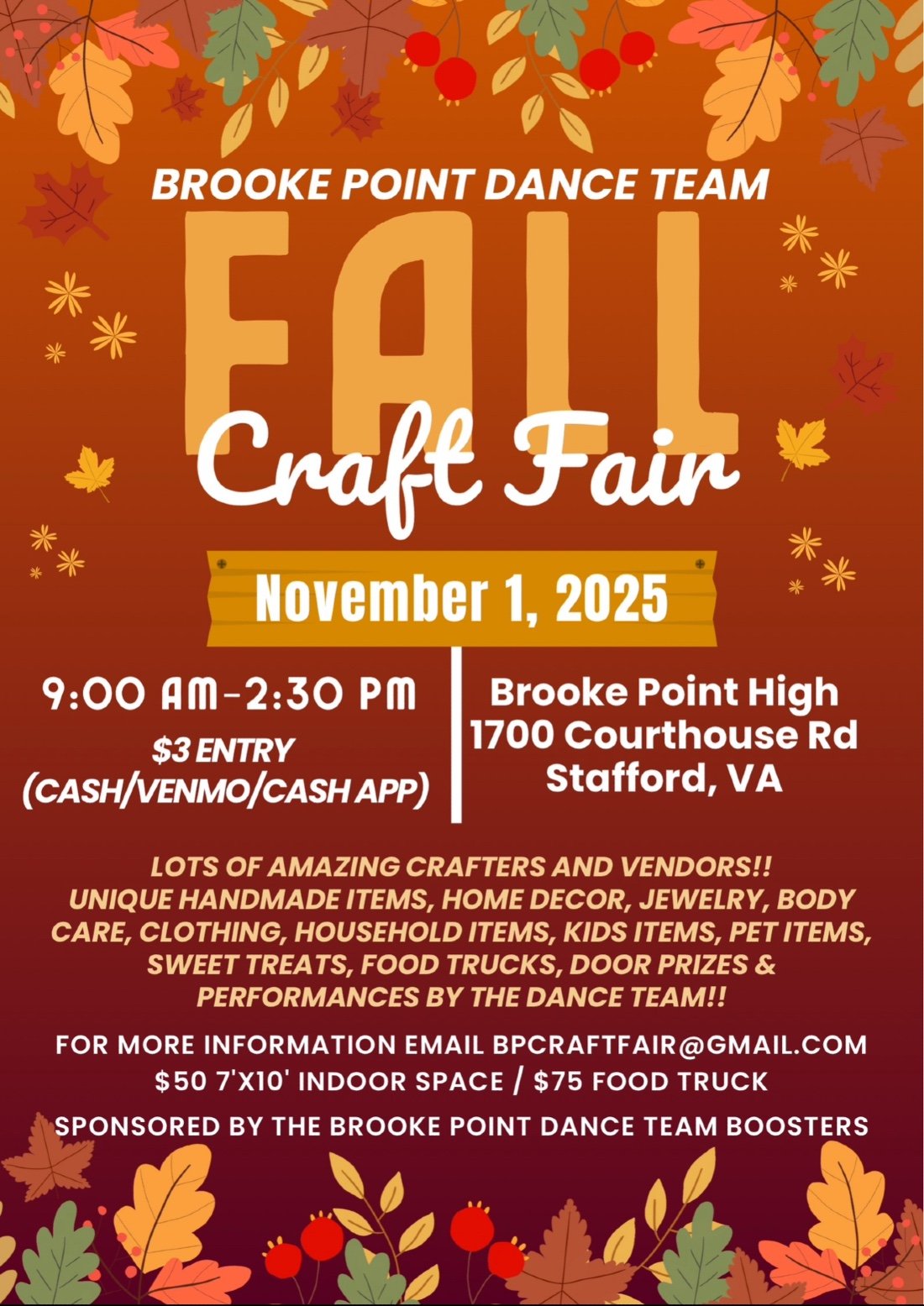 BROOKE POINT DANCE TEAM FALL CRAFT FAIR, 1 November | Event in Stafford | AllEvents
