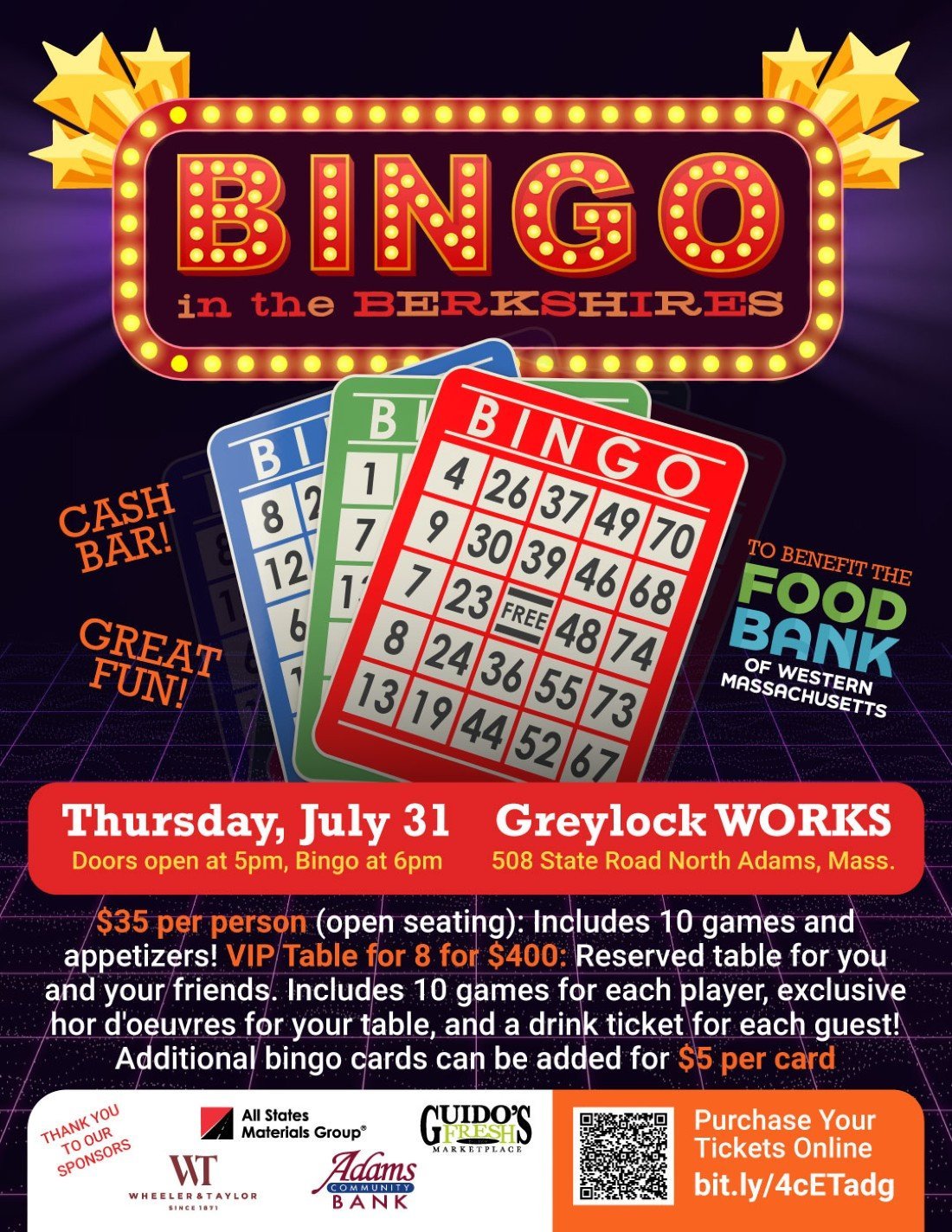 Bingo in the Berkshires, 31 July | Event in North Adams | AllEvents
